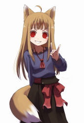 Rule 34 | 00s, \m/, ahoge, animal ears, brown hair, holo, long hair, red eyes, shiden, smile, solo, spice and wolf, tail, wolf ears, wolf tail