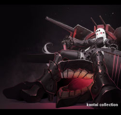 Rule 34 | 10s, 1girl, abyssal ship, aircraft carrier water oni, armor, armored boots, bare shoulders, black dress, black gloves, boots, breasts, colored skin, detached sleeves, dress, female focus, frilled sleeves, frills, gloves, hair ornament, highres, kantai collection, knee boots, large breasts, long hair, looking at viewer, qianbi, ribbed dress, ribbed sweater, short dress, sitting, solo, sweater, thighhighs, very long hair, white hair, white skin, zettai ryouiki