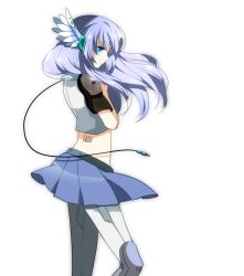 Rule 34 | blue eyes, blue hair, cable, from side, head wings, highres, interlocked fingers, long hair, marirero a, miniskirt, own hands together, pantyhose, skirt, solo, standing, tagme, transparent background, vocaloid, white pantyhose, wings