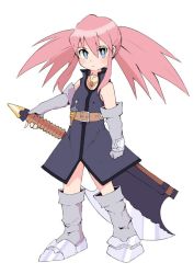 Rule 34 | 1girl, axe, belt, blue eyes, boots, closed mouth, elbow gloves, full body, gloves, holding, holding axe, long hair, looking at viewer, miyata (lhr), pink hair, presea combatir, simple background, solo, tales of (series), tales of symphonia, twintails, weapon, white background