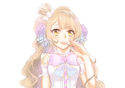 Rule 34 | 1girl, arm strap, artist name, artist request, bare shoulders, blue bow, blush, bow, bowtie, breasts, brown eyes, brown hair, detached arm, dress shirt, feathered wings, female focus, flower, grey hair, hair bow, hair flower, hair ornament, hair ribbon, hairclip, headphones, headset, heart, highres, light brown hair, long hair, looking at viewer, love live!, love live! school idol festival, love live! school idol project, medium breasts, minami kotori, parted lips, pink bow, pink bowtie, purple flower, ribbon, shirt, sleeveless, sleeveless shirt, smile, solo, striped bow, striped bowtie, striped clothes, turtleneck, very long hair, viranet, white background, white bow, white ribbon, white shirt, wings, x hair ornament