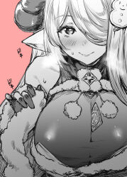 Rule 34 | 1girl, breath, condom, draph, dress, fur-trimmed dress, fur-trimmed sleeves, fur trim, granblue fantasy, hair over one eye, horns, leotard, mushi024, narmaya (granblue fantasy), narmaya (holiday) (granblue fantasy), official alternate costume, pointy ears, see-through, see-through leotard, snowman hair ornament, solo, sweat