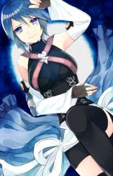 Rule 34 | 1girl, aqua (kingdom hearts), bare shoulders, black thighhighs, blue eyes, blue hair, breasts, closed mouth, crying, detached sleeves, fingerless gloves, gloves, grey gloves, hair between eyes, ibuki hitona, kingdom hearts, kingdom hearts birth by sleep, large breasts, long sleeves, looking at viewer, short hair, solo, streaming tears, tears, thighhighs, wide sleeves, zettai ryouiki
