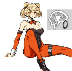 Rule 34 | 1girl, alternate costume, animal ears, arknights, bear ears, food-themed hair ornament, gummy (arknights), hair ornament, leotard, melon22, orange eyes, pantyhose, shoes, solo, white background