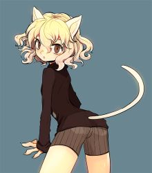 Rule 34 | 1boy, androgynous, animal ears, ass, bad id, bad pixiv id, bike shorts, blonde hair, brown eyes, cat boy, cat ears, cat tail, dadami, hunter x hunter, looking back, male focus, neferpitou, other focus, short hair, shorts, solo, tail, trap