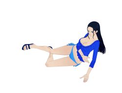 Rule 34 | 1girl, 3d, bikini, black hair, blue eyes, breasts, female focus, full body, lying, nico robin, one piece, solo, swimsuit, transparent background, xnalara