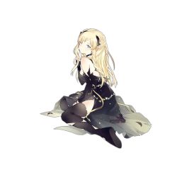 Rule 34 | 1girl, alternate hairstyle, black bow, black dress, black footwear, blonde hair, blue eyes, blush, boots, bow, braid, breasts, choker, cleavage, criss-cross halter, daewoo k5, damaged, detached sleeves, dress, earrings, elbow gloves, full body, garter straps, girls&#039; frontline, gloves, gun, hair bow, hair ornament, halterneck, handgun, holding, holding hair, jewelry, k5 (destiny waltz) (girls&#039; frontline), k5 (girls&#039; frontline), long hair, looking at viewer, lpip, medium breasts, multiple braids, official alternate costume, official art, one eye closed, platform footwear, side slit, sidelocks, single detached sleeve, single elbow glove, sitting, skindentation, solo, thigh boots, thigh strap, thighhighs, torn clothes, transparent background, trigger discipline, two-tone dress, wariza, weapon, yellow dress