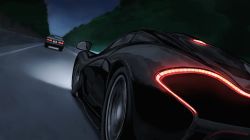 Rule 34 | absurdres, azur lane, car, crossover, from behind, highres, initial d, laing, mclaren, mclaren p1, motor vehicle, no humans, racing, rear-view mirror, tail lights, toyota, toyota sprinter trueno, vehicle focus
