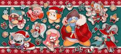 Rule 34 | absurdres, antlers, beanie, bell, blank eyes, blue eyes, box, brown headwear, candy, candy cane, cape, chilly (kirby), chocolate, christmas, christmas stocking, christmas tree, claws, closed eyes, coat, cookie, daroach, deer antlers, disembodied limb, elfilin, fangs, food, gift, gift box, gingerbread man, glasses, glef life, happy, hat, highres, horns, ice cream, jingle bell, king dedede, kirby, kirby&#039;s return to dream land, kirby: planet robobot, kirby: triple deluxe, kirby (series), kirby and the forgotten land, long hair, looking at viewer, magolor, mask, meta knight, multiple hands, nintendo, no humans, no mouth, no nose, one eye closed, open mouth, pink hair, rayman limbs, red cape, red coat, red headwear, red scarf, ringle, santa hat, scarf, short hair, simple background, snowflakes, standing, susie (kirby), sweater, taranza, top hat, waddle dee, waving, winter clothes, winter coat, yellow eyes