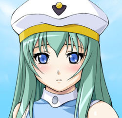 Rule 34 | 00s, 1girl, alice carroll, aria (manga), bare shoulders, beret, blue eyes, blush, expressionless, green hair, hat, lowres, portrait, solo, upper body, zundarepon