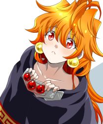 Rule 34 | 1girl, blush, dosugon, earrings, jewelry, lina inverse, multicolored background, orange hair, red eyes, robe, simple background, slayers, solo