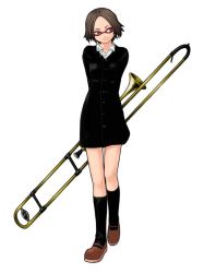 Rule 34 | 1girl, bob cut, artistic error, glasses, instrument, kneehighs, music, school uniform, serafuku, socks, solo, trombone, yasuda suzuhito