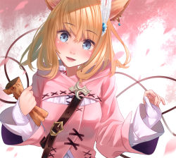 Rule 34 | 10s, 1girl, :d, animal ears, bad id, bad pixiv id, blonde hair, blue eyes, earrings, final fantasy, final fantasy xiv, gradient background, jewelry, looking at viewer, miqo&#039;te, open mouth, short hair, smile, solo, warrior of light (ff14), yasuno (airy light)