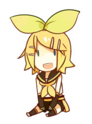 Rule 34 | 0 0, 1girl, :d, chibi, detached sleeves, glider (artist), guraida, kagamine rin, lowres, open mouth, ribbon, smile, solo, vocaloid