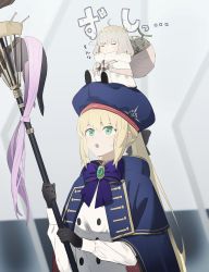 Rule 34 | 1boy, 1girl, absurdres, ahoge, artoria caster (fate), artoria caster (second ascension) (fate), artoria pendragon (fate), black bow, black gloves, blonde hair, blush, boots, bow, closed mouth, crown, fate/grand order, fate (series), gloves, green eyes, hair between eyes, hair ribbon, highres, holding, long hair, long sleeves, mini crown, multiple tails, ninjin (ne f g o), oberon (fate), open mouth, purple bow, raincoat, ribbon, shirt, short hair, simple background, smile, tail, two tails, white shirt