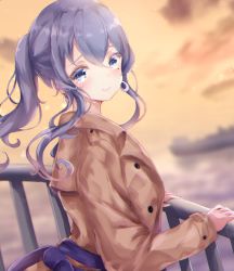 Rule 34 | 1girl, absurdres, alternate costume, bad id, bad pixiv id, blue eyes, blue hair, blush, brown coat, coat, crying, crying with eyes open, earrings, gotland (kancolle), green nails, hair between eyes, highres, jewelry, kantai collection, long hair, long sleeves, mole, mole under eye, nail polish, sa-ya2, smile, solo, tears, upper body