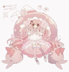 Rule 34 | 1girl, alternate color, apron, bow, creatures (company), game freak, gen 8 pokemon, hat, hattrem, hibi89, large hat, long hair, long sleeves, looking at viewer, nintendo, oversized clothes, personification, pink bow, pink eyes, pink footwear, pink hair, pink theme, pink thighhighs, pokemon, shiny pokemon, shoes, solo, thighhighs, very long hair, white apron, witch hat