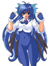 Rule 34 | 1girl, blue eyes, blue hair, blush, gomamiso (gomamiso sp), long hair, matching hair/eyes, miwajou, open mouth, original, simple background, sleeves rolled up, smile, solo, very long hair, white background
