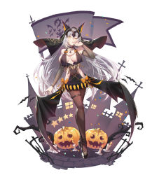 Rule 34 | 1girl, animal ears, black pantyhose, breasts, cleavage, fake animal ears, fate/grand order, fate (series), flag, halloween, halloween costume, headpiece, jeanne d&#039;arc (fate), jeanne d&#039;arc alter (avenger) (fate), jeanne d&#039;arc alter (fate), jewelry, lance, leg belt, licking, licking finger, long hair, looking at viewer, necklace, pantyhose, polearm, pumpkin, silver hair, solo, standing, thighhighs, tongue, tongue out, veil, weapon, xion32, yellow eyes