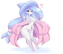 Rule 34 | 1girl, artist name, barefoot, blue hair, blue hat, blush, blush stickers, breasts, closed mouth, collarbone, colored sclera, colored skin, completely nude, creatures (company), female focus, full body, game freak, gen 8 pokemon, gradient hair, groin, hand on own thigh, hand up, happy, hat, hatterene, heart, long hair, looking to the side, medium breasts, multicolored hair, narrow waist, navel, nintendo, no nipples, nude, outline, personification, pink hair, pink outline, pokemon, pokemon (creature), purple sclera, sidelocks, signature, simple background, smile, solo, standing, stomach, swept bangs, teranen, two-tone hair, very long hair, white background, white eyes, white skin, wide hips, witch hat