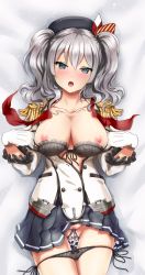 Rule 34 | 10s, 1girl, bad id, bad pixiv id, blue eyes, breasts, chunyan, cowboy shot, dakimakura (medium), epaulettes, gluteal fold, heart, heart-shaped pupils, highres, kantai collection, kashima (kancolle), kupaa, large breasts, nipples, panties, panty pull, pussy, pussy juice, silver hair, sketch, solo, spread pussy, symbol-shaped pupils, twintails, uncensored, underwear, wavy hair