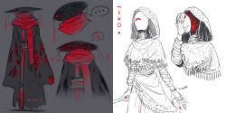 Rule 34 | arianeanco, black tunic, character sheet, commentary, dated commentary, english commentary, extra eyes, faceless, ghoul, hat, highres, mask, original, red scarf, rice hat, scarf