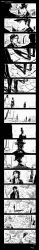 Rule 34 | absurdres, bird, black footwear, black jacket, black necktie, black pants, chinese commentary, chinese text, cloud, comic, commentary request, dated, day, dove, english text, hat, highres, jacket, klein moretti, leonard mitchell, long image, looking at another, looking up, lord of the mysteries, monochrome, necktie, osglia, outdoors, pants, shadow, shirt, signature, statue, tall image, tiles, top hat, walking, white shirt