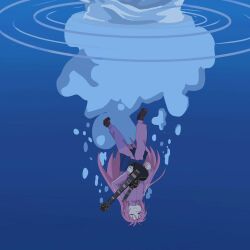 Rule 34 | 1girl, :t, air bubble, bocchi the rock!, breasts, bubble, closed eyes, cover, cube hair ornament, gotoh hitori, guitar, hair ornament, hook, instrument, jacket, long hair, medium breasts, pants, pink hair, shoes, skirt, submerged, underwater