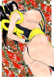 Rule 34 | 1girl, ass, bad id, bad pixiv id, black hair, breasts, fatal fury, gloves, huge breasts, japanese clothes, long hair, panties, pelvic curtain, ponytail, rope, shiranui mai, sideboob, snk, solo, the king of fighters, underwear, you (artist), you (fuoriclasse)