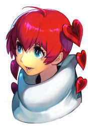 Rule 34 | 1girl, aqua eyes, detached hair, hair between eyes, heart, hungry clicker, open mouth, persona, persona 5, persona 5 scramble: the phantom strikers, portrait, red hair, shadow, simple background, smile, solo, sophia (p5s), white background