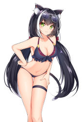 Rule 34 | 1girl, absurdres, animal ear fluff, animal ears, ass, bad id, bad pixiv id, bare arms, bare shoulders, bikini, black bikini, black hair, black ribbon, blush, breasts, cat ears, cat girl, cat tail, catnnn, cleavage, closed mouth, collarbone, commentary request, eyewear on head, green eyes, hand on own hip, hand on own thigh, highres, karyl (princess connect!), karyl (summer) (princess connect!), leaning forward, long hair, looking at viewer, low twintails, medium breasts, multicolored hair, navel, princess connect!, revision, ribbon, simple background, smile, solo, standing, stomach, streaked hair, sunglasses, swimsuit, tail, thigh gap, thigh strap, thighs, twintails, two-tone hair, very long hair, white-framed eyewear, white background, white hair