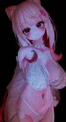 Rule 34 | 1girl, 3d, animated, bouncing breasts, breasts, cleavage, dancing, highres, large breasts, long hair, looking at viewer, multicolored hair, purple eyes, red hair, smile, solo, tagme, thighs, video, vrchat, white hair
