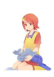 Rule 34 | 1girl, closed eyes, digimon, digimon (creature), highres, looking at another, original, pagumon, skirt, smile