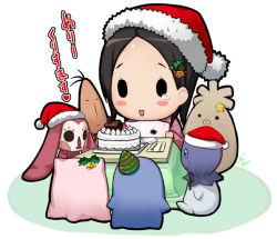 Rule 34 | 10s, 1girl, :d, bell, blush stickers, cake, christmas, christmas tree, christmas tree hair ornament, food, hair ornament, hairpin, hat, holly, lonely, merry christmas, miyoshi chihiro, mizuki gyokuran, open mouth, party hat, reindeer, santa hat, signature, smile, solid circle eyes, solo, stuffed animal, stuffed toy, tamayura, tears