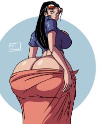 Rule 34 | 1girl, ass, axel-rosered, black hair, breasts, butt crack, female focus, highres, huge ass, large breasts, long hair, looking back, nico robin, one piece, solo