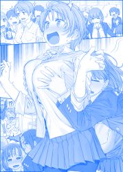 Rule 34 | !?, 6+girls, ?, ai-chan&#039;s sister (tawawa), ai-chan (tawawa), blazer, blue theme, blush, braid, breasts, classroom, clothes pull, comic, commentary request, covering breasts, covering privates, desk, dizzy, flying sweatdrops, getsuyoubi no tawawa, grabbing, grabbing another&#039;s breast, heart, heart-shaped eyes, highres, himura kiseki, jacket, large breasts, multiple girls, necktie, nose blush, open mouth, ponytail, shirt, shirt pull, short hair, sidelocks, silent comic, skirt, sparkle, squeans, surprised, sweatdrop, touching forehead, volley-bu-chan (tawawa), white shirt, window