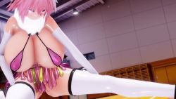 Rule 34 | 1girl, 3d, animal ears, animated, ass, ass shake, astolfo (fate), bouncing breasts, breasts, cleavage, condom, condom belt, elbow gloves, fate (series), genderswap, genderswap (mtf), gloves, high heels, highres, huge breasts, jumping, open shoes, pink hair, rabbit ears, slingshot swimsuit, swimsuit, tagme, thighhighs, toilet paper, trolltengu, used condom, video, white gloves, white thighhighs