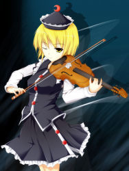 Rule 34 | 1girl, bad id, bad pixiv id, blonde hair, bow, bow (music), cover-d, female focus, hat, instrument, lunasa prismriver, short hair, solo, touhou, violin, wink, yellow eyes