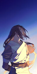 Rule 34 | 1boy, arms behind back, black hair, dated, gradient background, highres, kazuki yone, long hair, low-tied long hair, luo xiaohei zhanji, male focus, profile, solo, upper body, very long hair, wuxian (the legend of luoxiaohei)