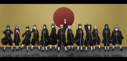 Rule 34 | 4girls, 6+boys, aburame shino, akatsuki (naruto), akatsuki uniform, akimichi chouji, full body, haruno sakura, highres, hyuuga hinata, hyuuga neji, inuzuka kiba, multiple boys, multiple girls, nara shikamaru, naruto (series), naruto shippuuden, rock lee, sai (naruto), standing, tenten (naruto), uchiha sasuke, uzumaki naruto, weapon, yamanaka ino