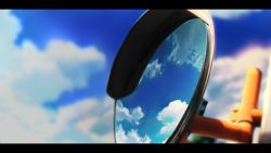 Rule 34 | absurdres, blue sky, cloud, commentary, gerar dc, highres, letterboxed, mirror, no humans, original, outdoors, reflection, scenery, sky, summer, traffic mirror