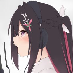 Rule 34 | 1girl, absurdres, azki (hololive), choumei (qca012005), expressionless, hair ornament, headphones, highres, hololive, jitome, long hair, looking to the side, microphone, multicolored hair, open mouth, profile, simple background, virtual youtuber, white background