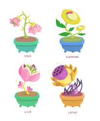 Rule 34 | digimon, flower, highres, lalamon, lilamon, lotusmon, plantification, simple background, sunflowmon, vase, white background