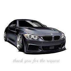 Rule 34 | bmw, bmw 4 series, car, chibi, chris ilst, commission, english text, highres, motor vehicle, no humans, original, shadow, simple background, sports car, stance (vehicle), white background