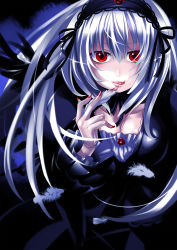 Rule 34 | 00s, caffein, doll joints, feathers, joints, naughty face, red eyes, rozen maiden, silver hair, solo, suigintou