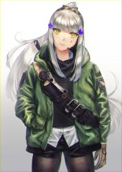 Rule 34 | 1girl, agent 416 (girls&#039; frontline), bad id, bad twitter id, bandolier, crossover, explosive, girls&#039; frontline, green eyes, grenade, hand in pocket, headphones, headset, highres, hk416 (girls&#039; frontline), jacket, long hair, pantyhose, shorts, silver hair, smoke grenade, solo, tactical clothes, tom clancy&#039;s the division, xanax025