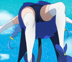 Rule 34 | 1girl, blue cat (precure), blue panties, blue skirt, cat tail, haruyama kazunori, long hair, panties, precure, skirt, solo, star twinkle precure, tail, thighhighs, underwear, yuni (precure)