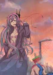 Rule 34 | 1boy, 1girl, anal, arkas, blue eyes, blue scarf, breasts, coat, food, hairband, headset, hetero, kaito (vocaloid), large breasts, long hair, megurine luka, pink hair, popsicle, scarf, vocaloid, watermelon bar