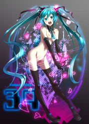 Rule 34 | 1girl, 39, aqua eyes, aqua hair, boots, breasts, caffein, censored, convenient censoring, elbow gloves, gloves, hatsune miku, highres, latex, latex gloves, legs, long hair, mikupa, necktie, nipples, small breasts, solo, thigh boots, thighhighs, twintails, very long hair, vocaloid