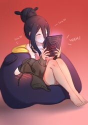 Rule 34 | 1girl, ^ ^, absurdres, ane&#039;nis (ninomae ina&#039;nis), ao-chan (ninomae ina&#039;nis), black hoodie, blush, camisole, catchphrase, closed eyes, clothes down, feet, hair bun, highres, holding, holding tablet pc, hololive, hololive english, hood, hoodie, legs, legs together, open clothes, open hoodie, pink camisole, red background, sidelocks, sitting, smile, solo, tablet pc, takodachi (ninomae ina&#039;nis), virtual youtuber, x711434555